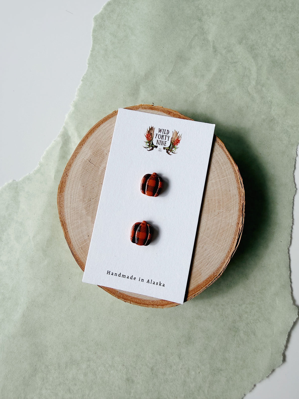 Mini Plaid Pumpkin Studs