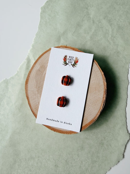 Mini Plaid Pumpkin Studs